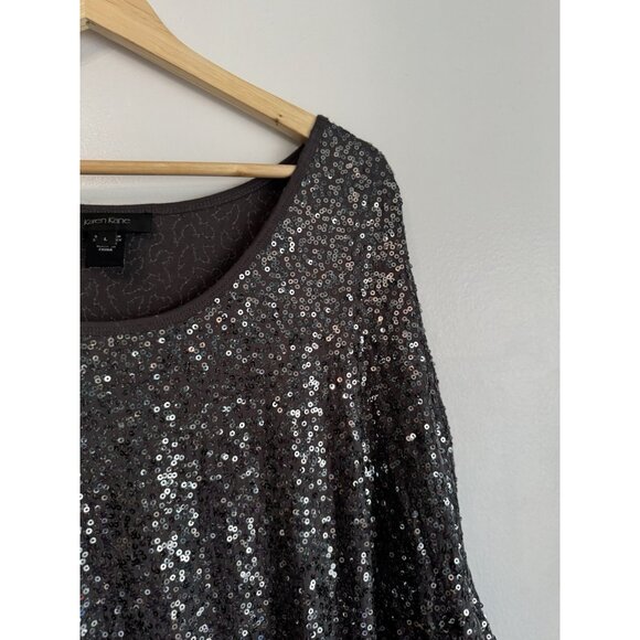 Karen Kane Women’s Gray Sequin Tunic Top Sz Large 3/4 Dolman Sleeve Holiday Glam - Picture 5 of 9